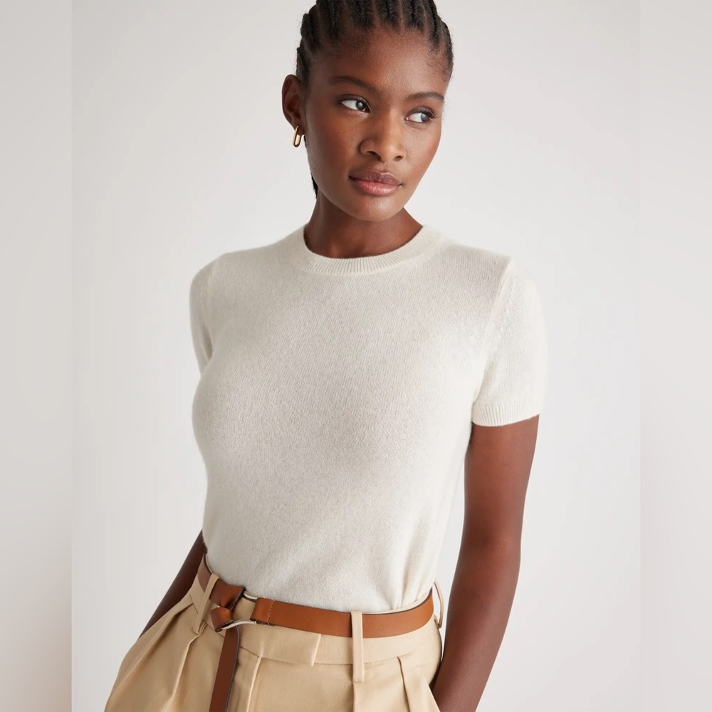 Quince Cashmere Tee in Ivory - size small